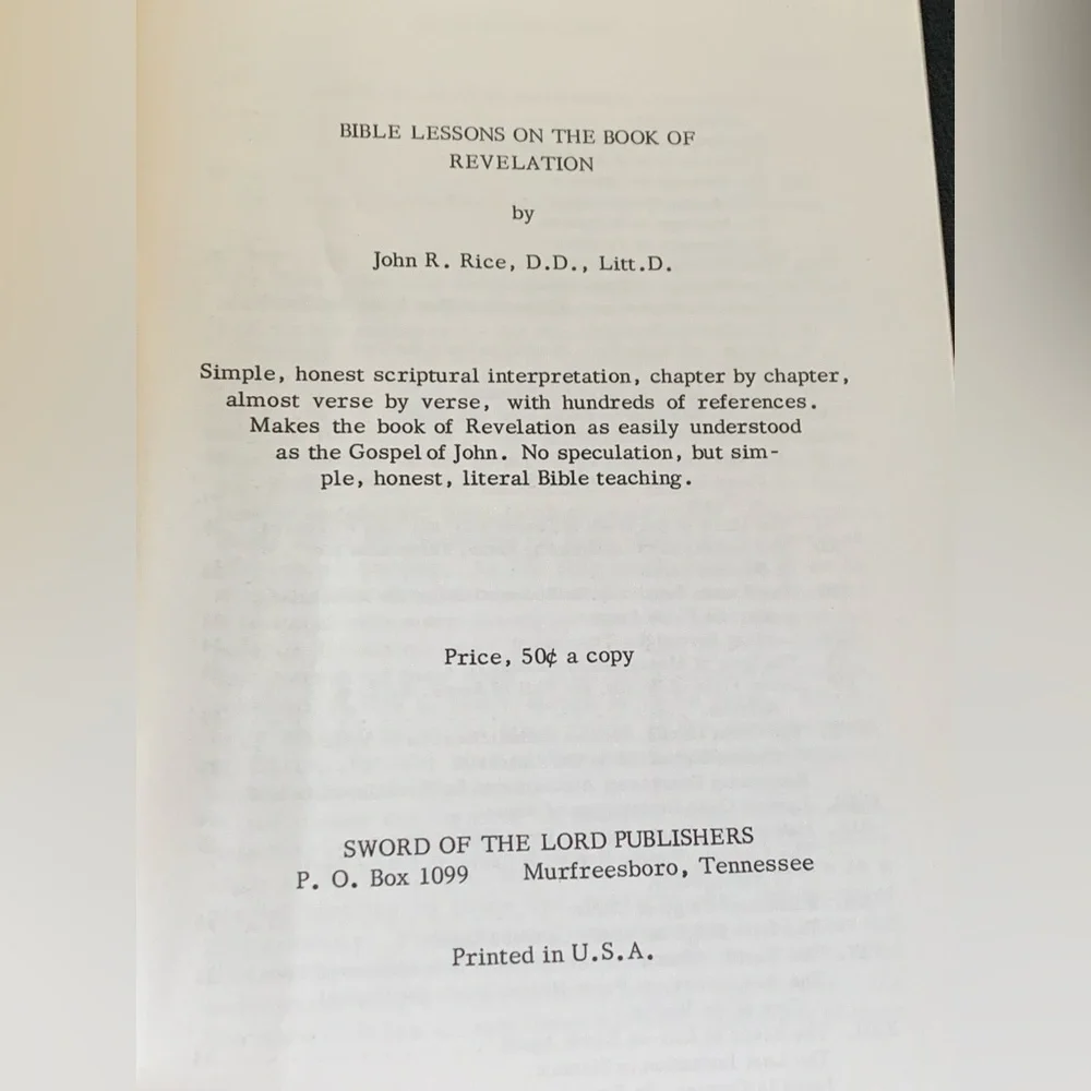 Bible Lessons on the Book of Revelation John R Rice Prophecy Rare Ephemera